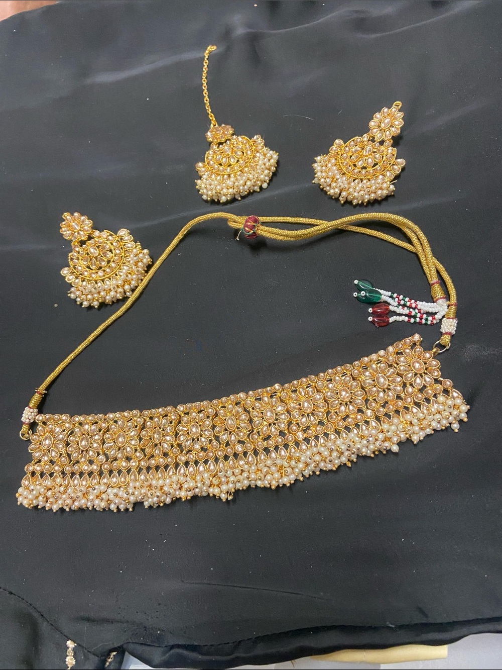 Gold Pearl Choker Necklace Set with Earrings Indian Bridal